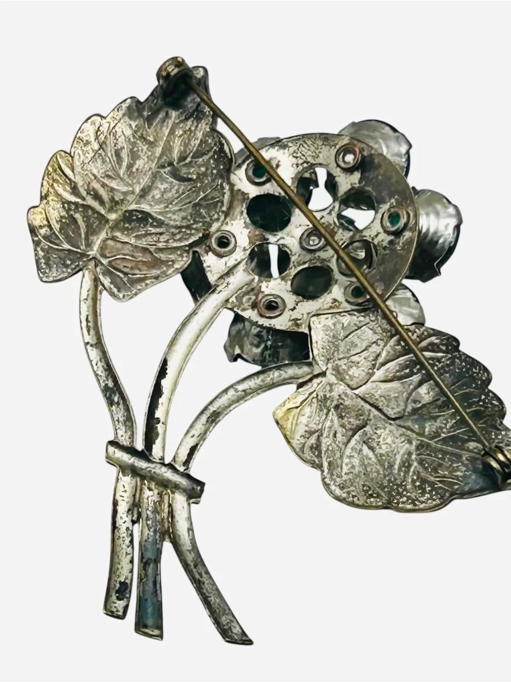 Vintage W.Germany Eloxal Rauten Rhinestone Flower Brooch